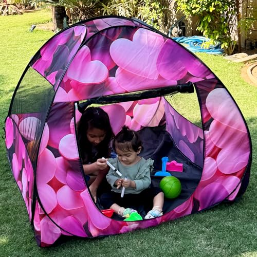 Image of Play House Foldable One Side Round Tent House for Kids Lightweight and Portable |Foldable Tent House for Kids Activity Indoor Outdoor |Play Tent House for Multi Purpose (Heart Pink)
