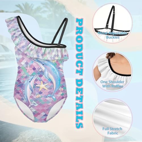 Image of Girls One Piece Swimsuits Size 3-14 Trendy Ruffle Bathing Suit Casual Hawaiian Summer Beach Swimwear