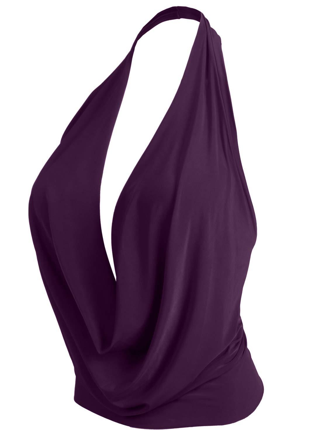 J. LOVNY Womens Womens Lightweight Low Cut Halter Top S-3XL - Small Eggplant