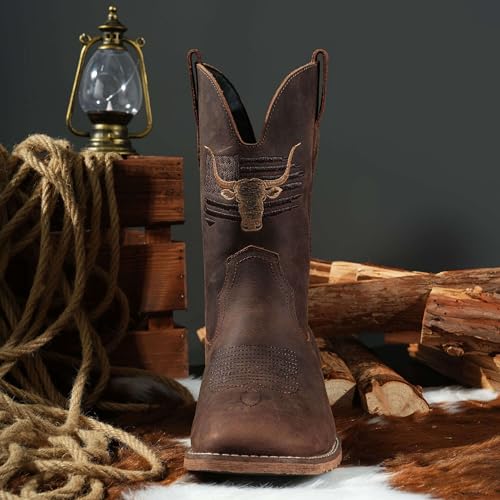 Image of Winbird Cowboy Boots For Men Wide Square Toe Western Slip Resist Mens Boots | Vegan /Genuine Leather Retro Country Patriot Pull On Chunky Heel Boots for Spring Fall, Botas Vaqueras Para Hombre
