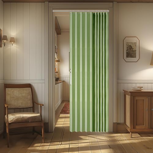 Image of AJAZZ Blackout Magnetic Door Curtain Accordion Doors Interior Folding Closet Door Curtain Invisible Applicable Bedroom Room Living Room Doorway(Green 42 inch W x 78 inch L 1 Panel