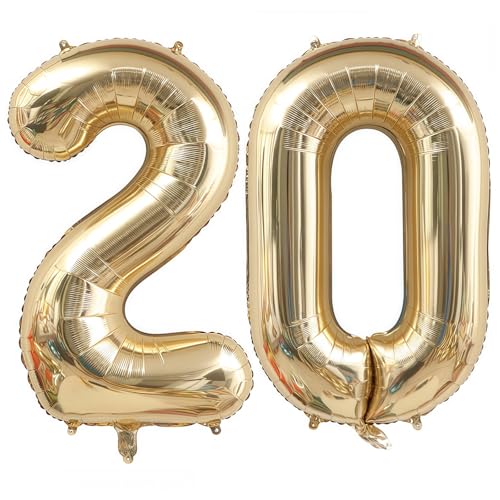 Image of Champagne Gold 20 Balloon Number,40 Inch Light Gold 20 Balloons Big Foil Mylar Helium Number 20 Balloon for Birthday Party Anniversary Decorations