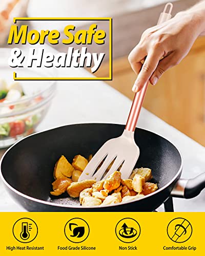 Image of Pack of 2 Silicone Solid Turner ,Non Stick Slotted Kitchen Spatulas ,High Heat Resistant BPA Free Cooking Utensils ,Ideal Cookware for Fish ,Eggs ,Pancakes (ROSE GOLD KHAKI)