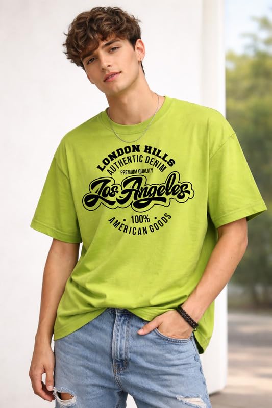 Image of London Hills Printed Cotton Blend Half Sleeve Oversized Men Round Neck Tshirts | T Shirt for Man | Tshirt | Shirts Men | Tshirt for Man | T-Shirt | Mult-Colored