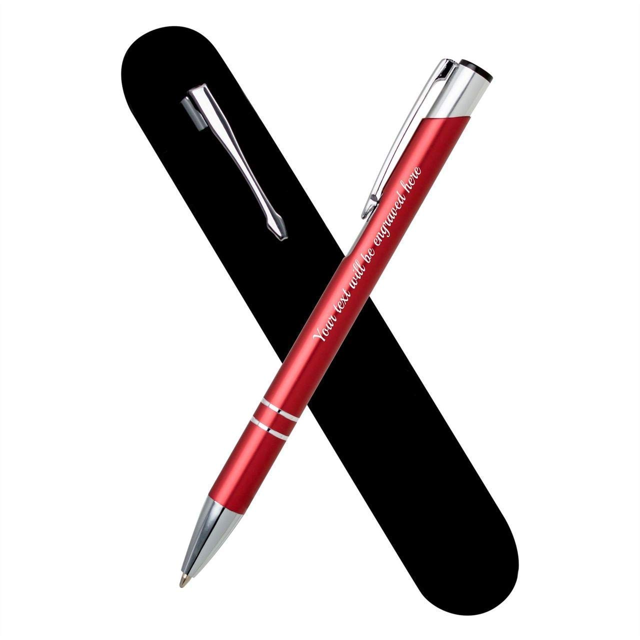 Paul Clover Personalised Engraved Metal Ballpoint Pen Comes In Velvet Pouch Blue Plus Black Ink Refill - Enter Your Custom Text (Red) — image 1