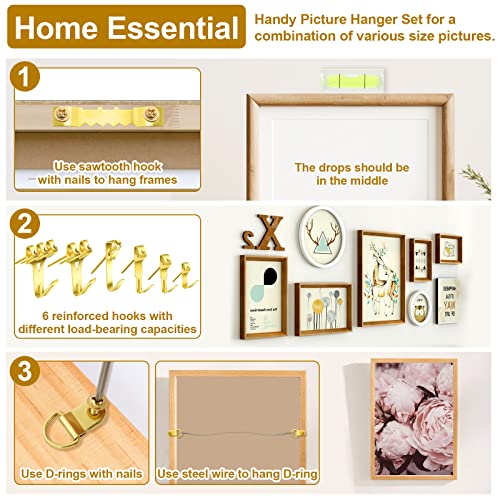 modacraft 372PCS Picture Hooks for Frames, Hanging Kit with Hangers, Nails, Wire, Mini Level Frames Mirrors Canvas, Heavy Duty Plasterboard Walls-75lbs (CF0086) - 8