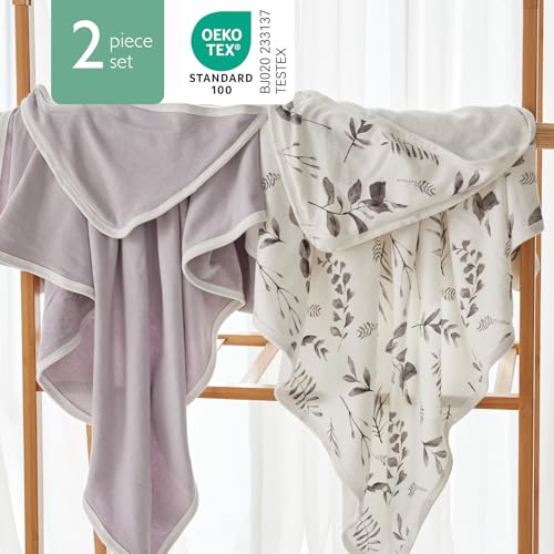 Image of Momcozy Baby Hooded Towel-Made from Cotton, Suitable for Newborn Shower Gifts, 2 Count (Pack of 1), 28 X 28 Inch, Ink Wash Leaves