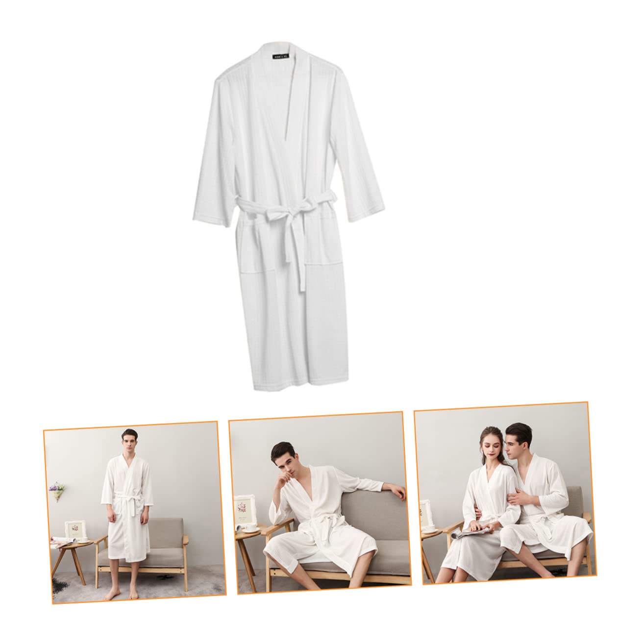 VOSAREA Peignoir D'intérieur Homme Xl Blanc en Polyester, 1 Pièce | Manches 7/8, Coupe Ample pour Printemps, Automne, Usage Couple, Séchage Rapide