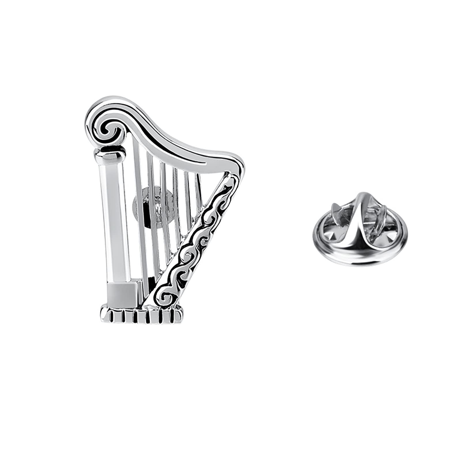 Stang Men's Silver Glossy Harp Musical Instrut Brooch Jewelry Exquisite And Wo's Pin One-Word Needle Collar Pin Personalized Corsage Gift