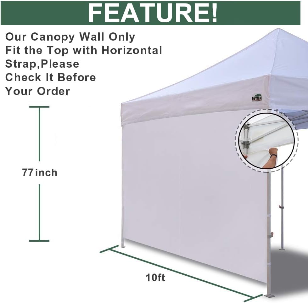 Image of Eurmax USA 10x6.4 Pop Up Canopy SunWall-UV Protection for Tents,Blocks Sunlight&Wind,Water Resistant Side Wall Only,Easy Hook & Loop Installation,Fit for 10FT Straight Leg Shelters&Gazebo,White