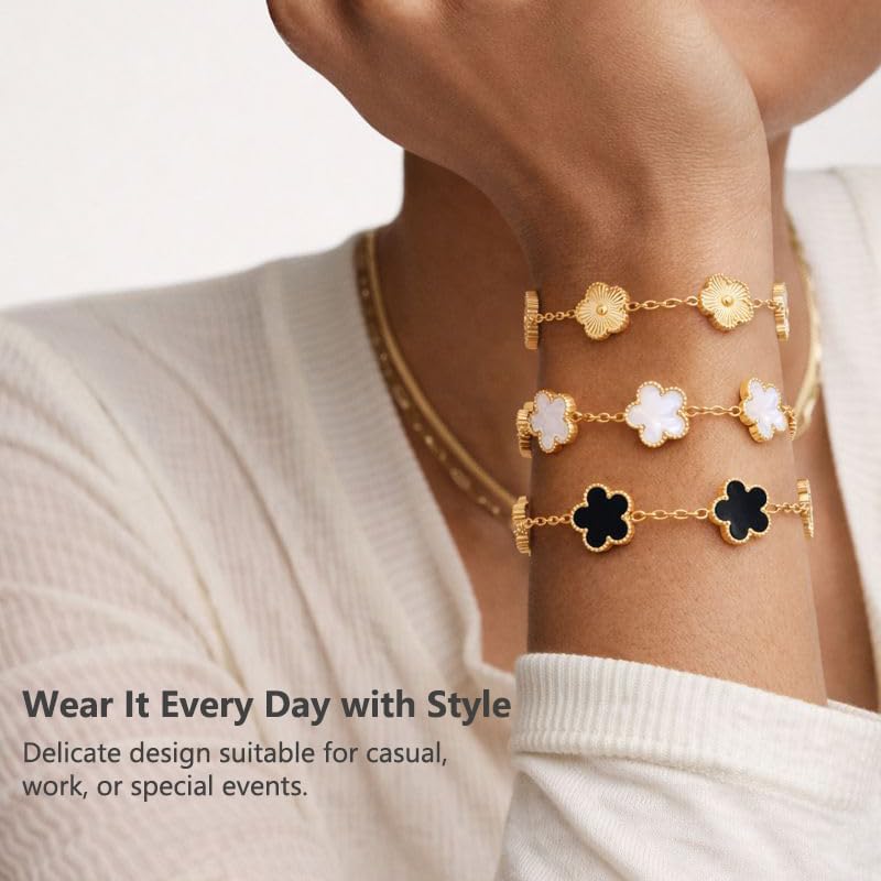 Four Leaf Clover Bracelet for Women – 18K Gold Plated Stainless Steel Lucky Bracelet, Adjustable 4 Leaf Charm Jewelry Gift - Image 4