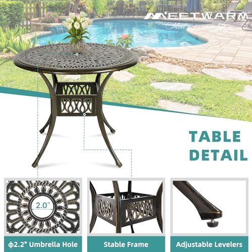 MEETWARM-5-Piece-Outdoor-Furniture-Dining-Set-All-Weather-Cast-Aluminum-Conversation-Set-Includes-4-Chairs-and-a-354-Round-Table-with-2-Umbrella-Hole-for-Patio-Garden-Deck-Lattice-Weave-Design