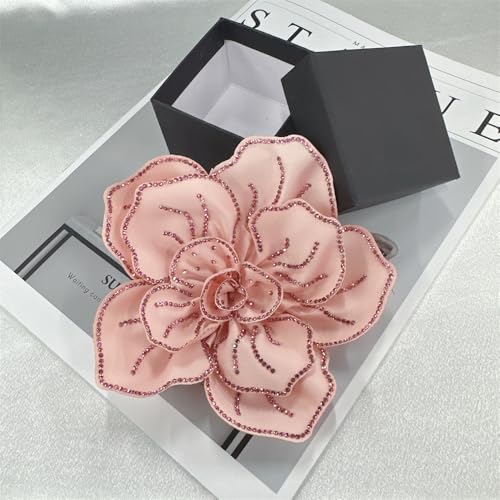 Image of Fabric Rhinestone Flower Big Brooch Lapel Pins for Women Elegant Crystal Floral Brooches Pin for Dresses Suit Accessories Jewelry Boutonniere Corsage Wedding Party 5.5in