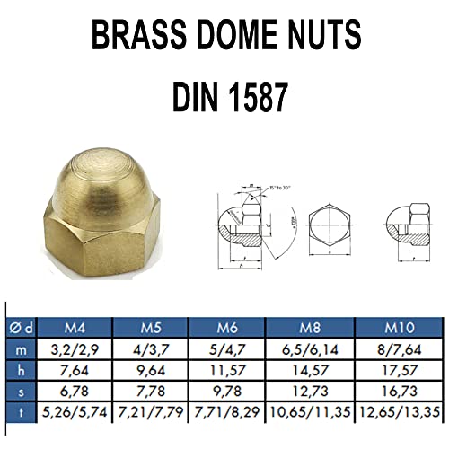 M5 Solid Brass Acorn Dome Cap Nuts DIN1587(Pack of 10) - Image 2