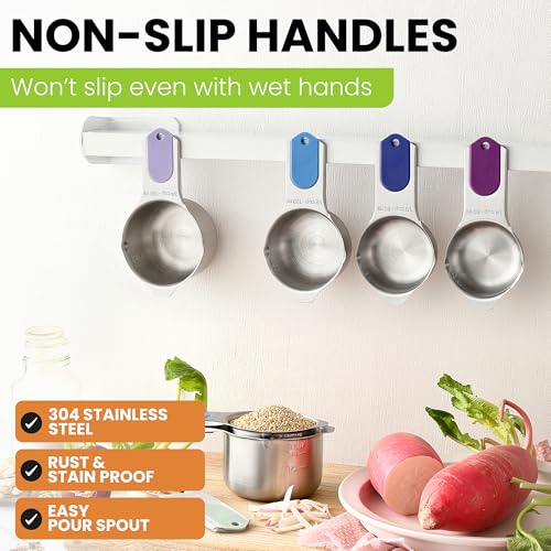 Image of Spring Chef Magnetic Stainless Steel Measuring Cups Set of 7, Winter Frost