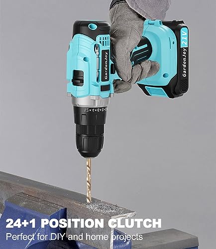 Gardenjoy Cordless Power Drill Set - 21V Electric Drill Driver Kit With Battery And Fast Charger, 65Pcs Acessories, 2 Variable Speed Control, 3/8-Inch Keyless Chuck And 24+1 Torque Setting thumb #1