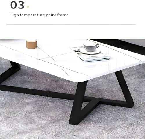 Image of Modern Engineered Wood Center Table for Living Room | Marble Pattern Coffee & Tea Table for Home, Office & Reception (White Black)