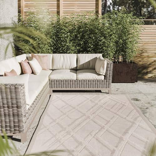 Interiyou Outdoor Teppich Wetterfest Florenz - 200x300 cm Creme - Wasserfest für Balkon, Terrasse, Garten - Outdoorteppich passend auch für Wohnzimmer, Schlafzimmer und Küche - Aussenteppich