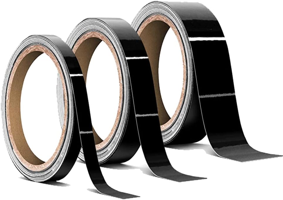 VViViD Gloss Black Tape Roll Kit, 3 Roll Bundle (1/4in, 1/2in, 1in) for Chrome Deletes, Race Stripes and Detailing, N1