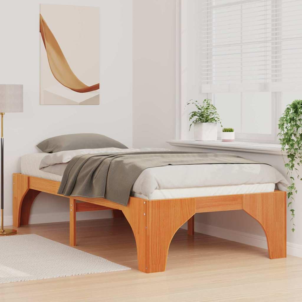 Marco de Cama en el Suelo de Madera Maciza de Pino Marrón Estructura de Perfil Bajo para Dormitorio Moderno Minimalista y Funcional con Ensamblaje Sencillo y Diseño Eficiente