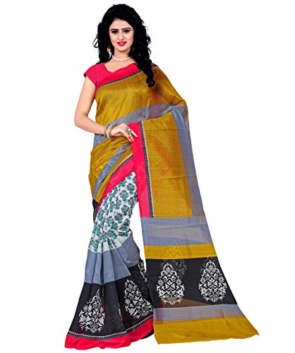 Trendz Women's Cotton Silk Saree With Blouse Piece (Tz_Aarohi_Yellow)