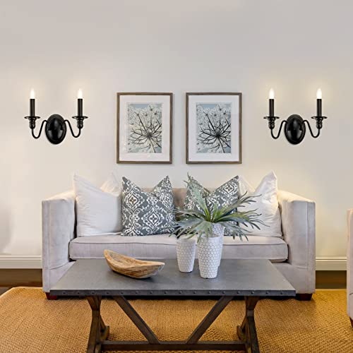 Kmaipem Sconces Wall Lighting, 2 Lights Farmhouse Black Candle Sconce, Industrial Modern Wall Light Fixtures, Mid Century Bathroom Light Fixtures For Bedroom Living Room Kitchen Hallway Stairs Office #TOP2