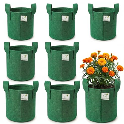 Image of 400 GSM Geo Fabric Round Grow Bags 12x12 Inch with Handle, Green Planting Bags for Terrace and Kitchen Gardening Pack of 8