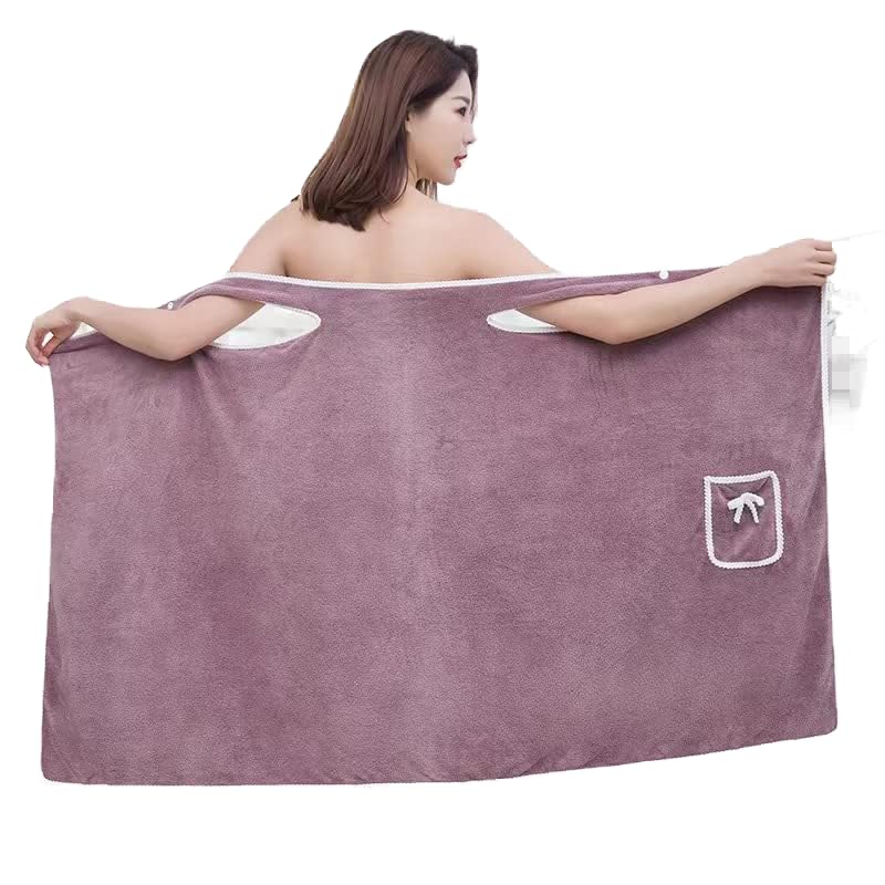 ALMEKAQUZ Womens’ Shower Spa Wrap Towel Bathrobe Set, Soft Cozy Spa Wraps with Snap Closure, Off Shoulder Bathrobe Dress, Water Absorption Well, Quick Drying Beauty Salon Robes for Woman