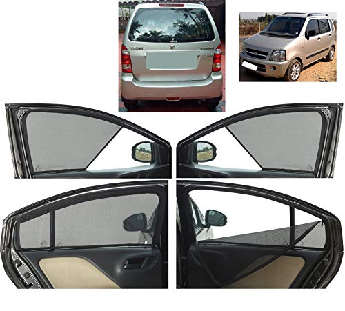 Image of Autofact Magnetic Car Sunshades Compatible with Maruti Wagon r (2000 to 2009) (Set of 4) - Easy Installation, UV Protection (Front 2 Half-Cut for Side Mirror Visibility, Rear 2 with Zippers)