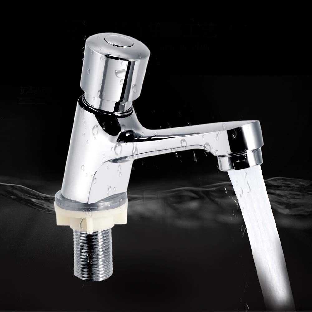 KSTE Grifo Lavabo, grifo del fregadero que ahorra agua, de cierre automático, chapado en cromo, para lavabo moderno y cocina pública con retardo de tiempo