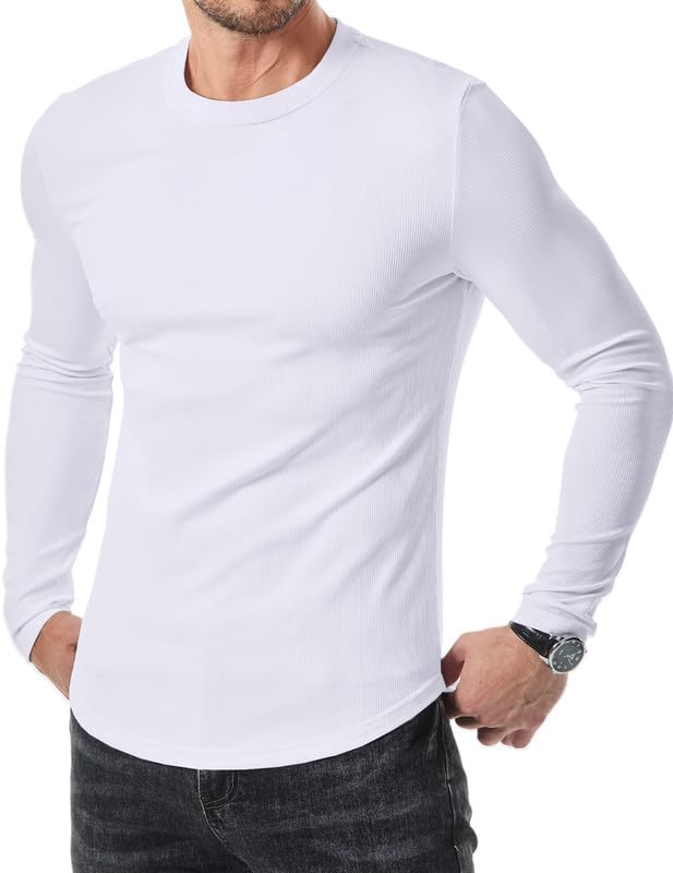 Elegancity Herren T-Shirt Slim Fit O-Ausschnitt Basic Langarm Pullover Freizeit Tee Shirt Einfarbig S-3XL