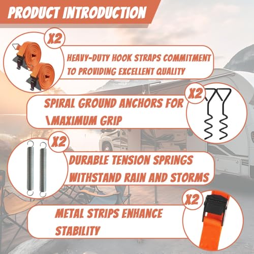 PASLFC Sturmband Markise Wohnmobil, Markisen Sturmsicherung, Sturmband für Vorzelt, Sturmbänder Markise, Wohnwagen hold down Side Kit die für die Meisten Wohnmobil & Wohnwagen (orange Farbe)