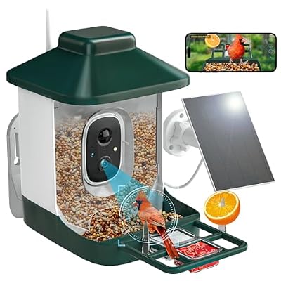 Smart Bird Feeder with Camera, AI Identify Bi rd Species Solar Powered,Full HD Live Video Bird Feeder Camera, 2.4Ghz WiFi, Instant Arrival Alerts - Best Gifts for Bi rd Lover