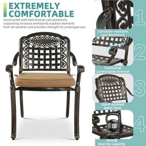 Image of MEETWARM 7-Piece Outdoor Patio Dining Set, All-Weather Cast Aluminum Patio Conversation Set with 4 Stationary, 2 Swivel Rocker Chairs, 1 Rectangular Table, 6 Cushions, 2 inch Umbrella Hole