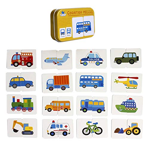 FunnyGoo Baby Infant 32pcs Flash Card Jigsaw cognizione Forma Puzzle di Corrispondenza apprendimento cognitivo Primi Giocattoli Carta Istruzione ( Veicoli )