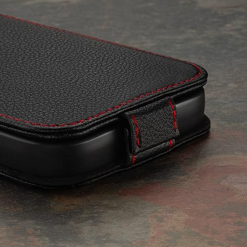 Coque iPhone 15 Pro rabat étui cuir véritable noir avec aimant MagSafe