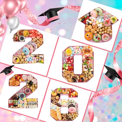 Tellingyou 5 Pcs 14.6" 2026 Graduation Charcuterie Number Fillable Cardboard Box Food Tray for Graduation Party Number Grad Hat Fillable Tray Chocolate Candy Party Supplies(Light Pink) by Tellingyou - Used condition - Image 7