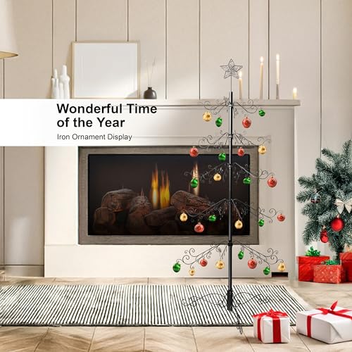 Image of HOHIYA 7 Ft Wrought Iron Christmas Tree Ornament Display Stand Metal Holder Hanger Wire Hanging for Halloween Glass Balls Decorations Gift 174 Hooks Black Taiwan Made