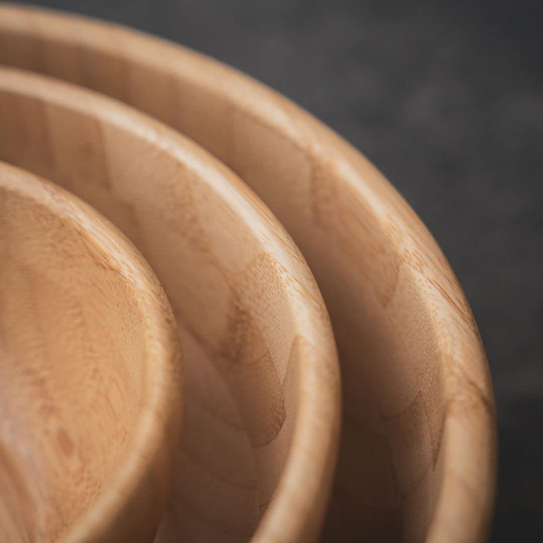 pandoo Cuencos de bambú, frutero, juego de cuencos para ensalada, vajilla de bambú, cesta de frutas, cuenco de madera, cuencos decorativos, juego de 3 (Ø 14/20/25 cm)