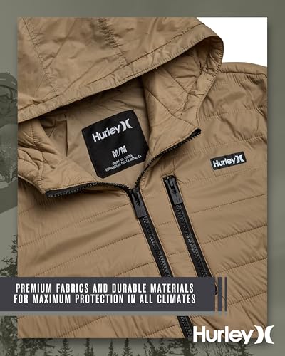 Image of Hurley Mens Puffer Jacket - Lightweight Packable Insulated Winter Coat for Men - Weather Resistant Quilted Outdoor Jacket