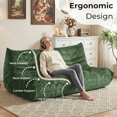 Image of HABUTWAY Giant Bean Bag Chairs Lazy Sofa for Adults,3 Seater,Green | 3 Seater Fireside Chair, Memory Foam Lazy Large Floor Bean Bag Sofa for Living Room, Bedroom, Dorm, Office
