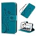 Mavis's Diary S5 Case,Samsung Galaxy S5 Case Embossed Wallet Premium PU Leather with Fashion Floral Butterfly Magnetic Clasp Card Holders Soft TPU Rubber Inner Case Flip Cover with Hand Strap (Blue)