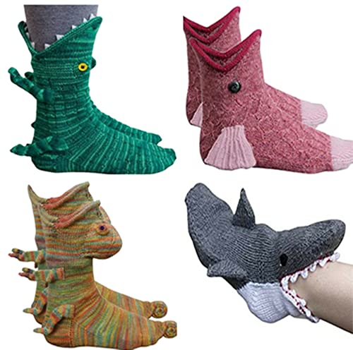 Gokame Krokodilsocken Stricken, Strick Krokodil Socken Strick Tier Socken Stricksocken Winter Warme Socken Dicker Strick Krokodil für Damen Socken (4 Pair) Cover