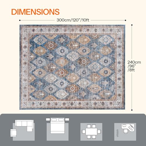 Image of HOOBRO Washable Rug 8 x 10 Area Rugs for Living Room, Non-Slip Stain Resistant Rug, Low Pile Soft Rug Indoor Large Carpets Pet Friendly Mat, for Bedroom Kitchen Dining Room, Light Blue BU05AR01