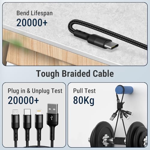 Image of COSTAR 3 in 1 USB Fast Charging Cable Nylon Braided Multiple 2.4A Charging Cable, Compatible For All Smartphone, Iphones and Android, iOS and Type C Devices (1.25M)