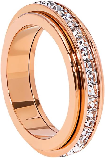 Pingyongchang Titanium Steel Spinner Fidget Band Rings for Women Men Cubic Zirconia Rotatable Anxiety Relief Ring Wedding Promise Statement Jewelry Sizes 5-12