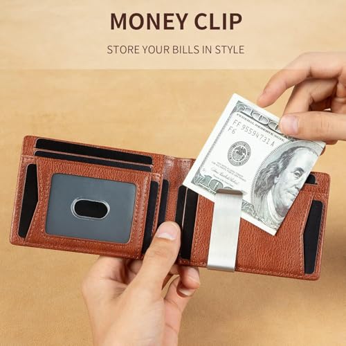 Real Leather Slim Wallet for Men RFID Blocking Front Pocket Bifold Wallet Minimalist Credit Card Holder with Gift Box (Navy)4