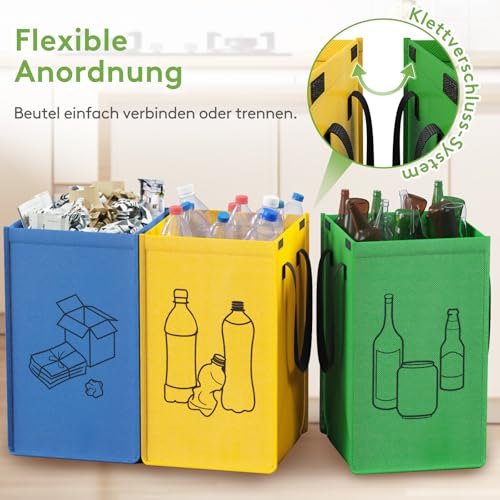 Lifewit Mülltrennsystem für Küche，Mülleimer 3 fächer für Papier, Glas und Plastik ，Recycling behälter, Altpapier sammelbehälter und Pfandflaschen sammelbehälter, 3 X 45L, Einfache Entleerung