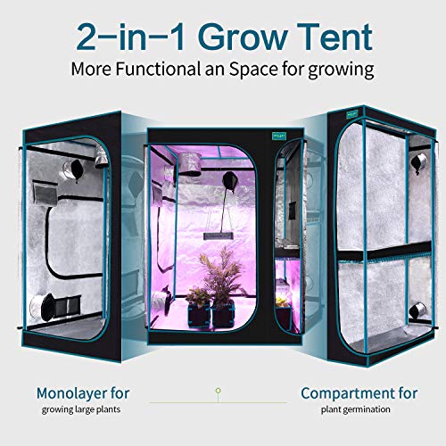 OPULENT SYSTEMS 2-in-1 Grow Tent 60”x48”x80” Mylar Reflective Water-Resister Hydroponic Growing Tent with Observation Window, Removable Floor Tray and Tool Bag for Indoor Plant Growing Systems
