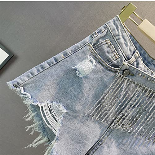 Short en jean patchwork taille haute aux détails troués originaux - 5